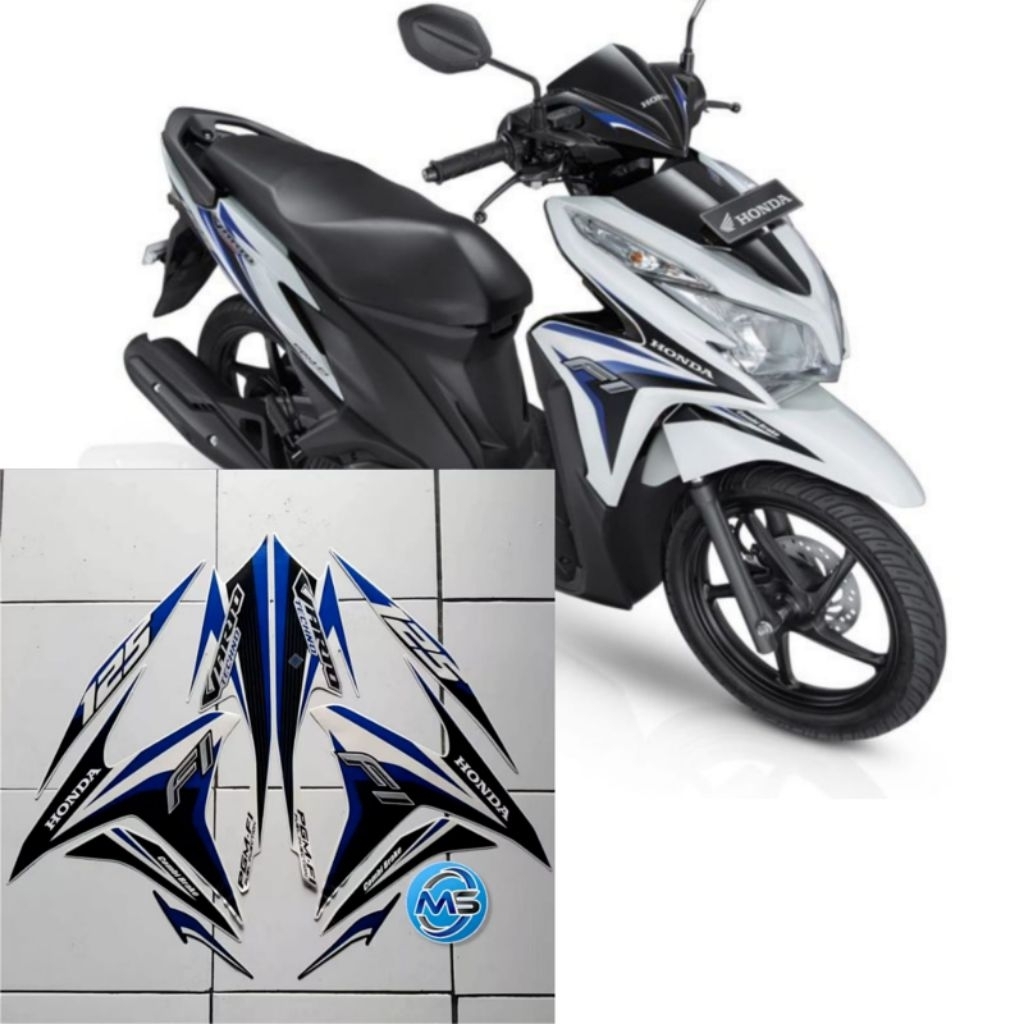 Stiker Striping Lis Body Motor Vario 125 Techno 2014 Putih Biru