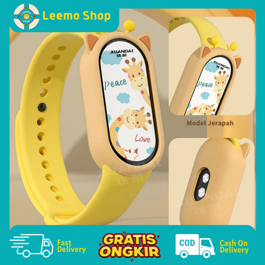 Straps Jam Kompatibel dengan Xiaomi Mi Band 8/9/10 Case Kelinci Case Jerapah Mi Band 3/4/5/6 Strap J