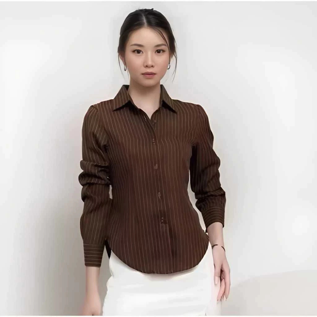 Kemeja Luna - Kemeja Wanita - Atasan Wanita Stripe Salur - Kemeja Basic Lengan Panjang