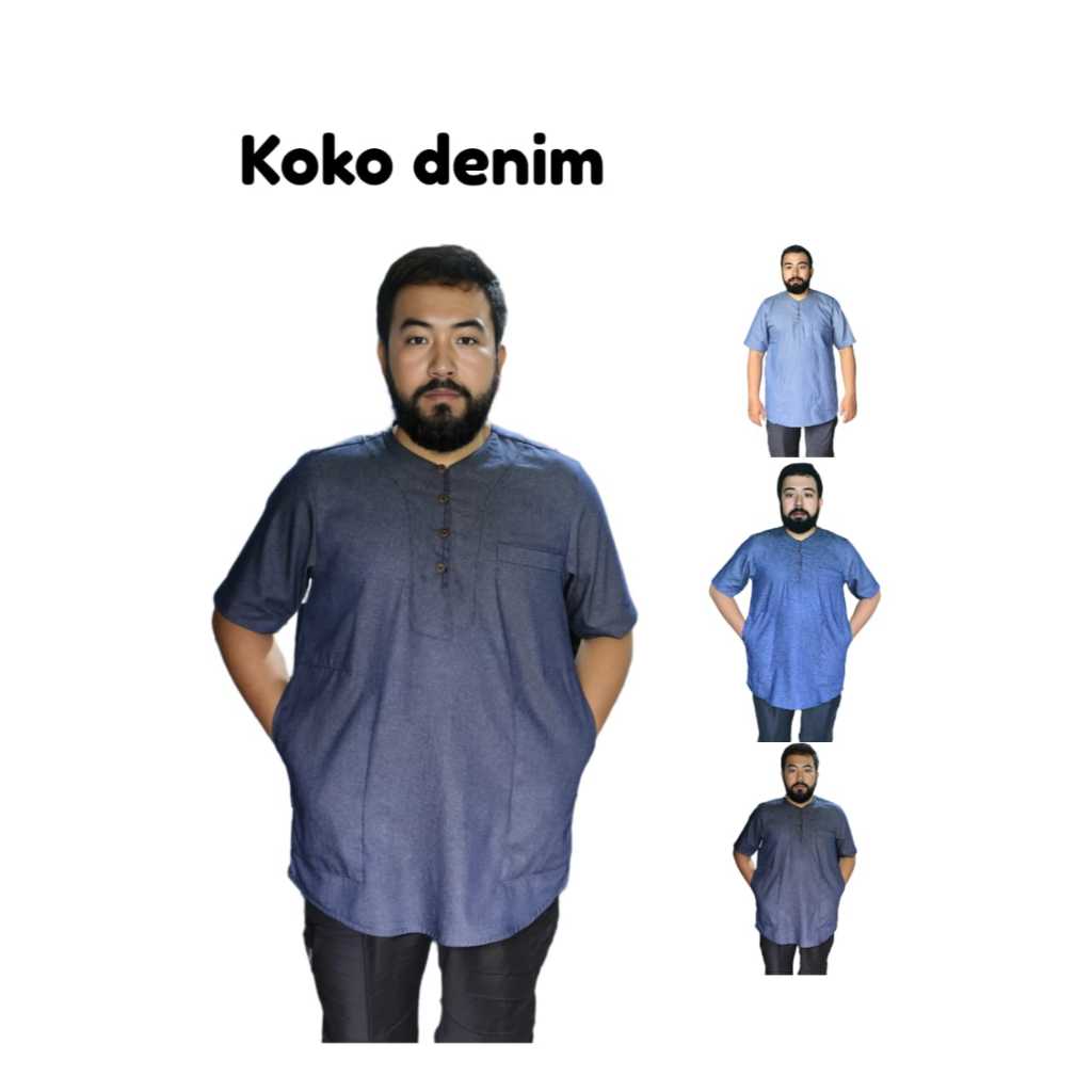 Baju Koko Pria Kurta Pakistan Lengan 3/4 Fashion Muslim Dewasa Terbaru Kekinian Matt Denim Cembre Ca