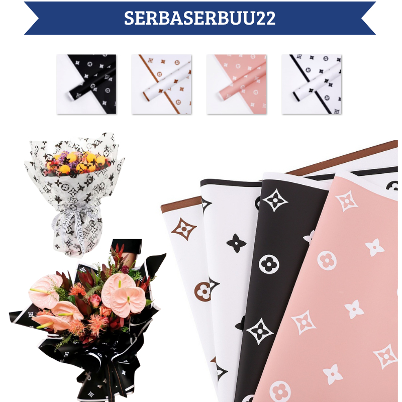 

Isi 20 LEMBAR Flower Wrapping paper Motif LV Cellophane Kertas Buket Bunga Branded KB053 SS22