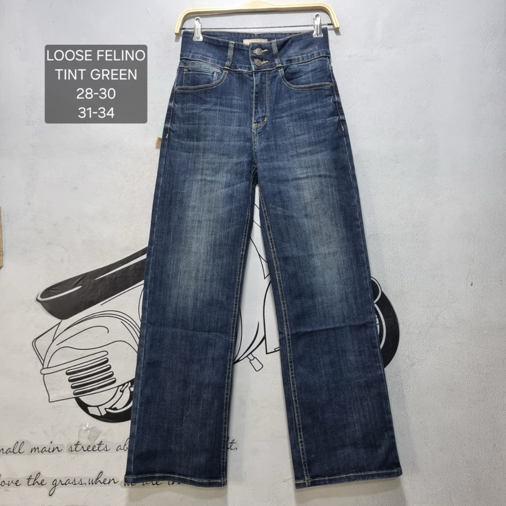 [Evasabrina88]CELANA KULOT LOOSE JEANS STRETCH TINT GREEN FELINO JEANS