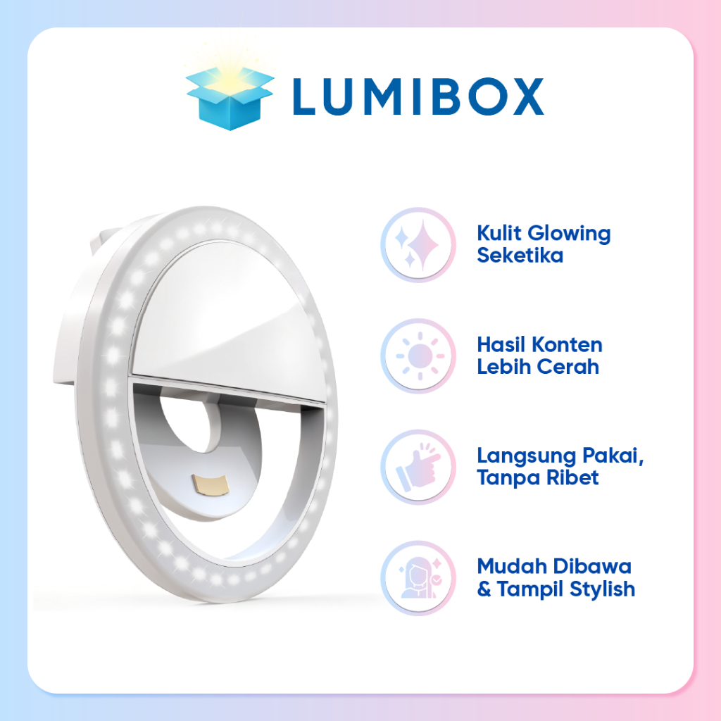 Ring Light Selfie Cute Gen Z – LED Terang, Baterai Awet, Desain Gemoy