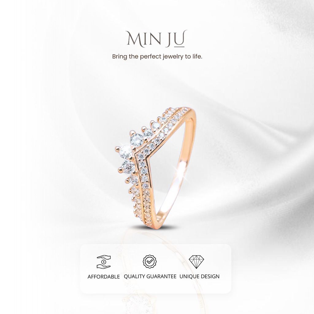 MINJU - Tiffany Ring Cincin Wanita Perhiasan Elegan Anti Karat | Cincin Couple Pasangan Tunangan FRE