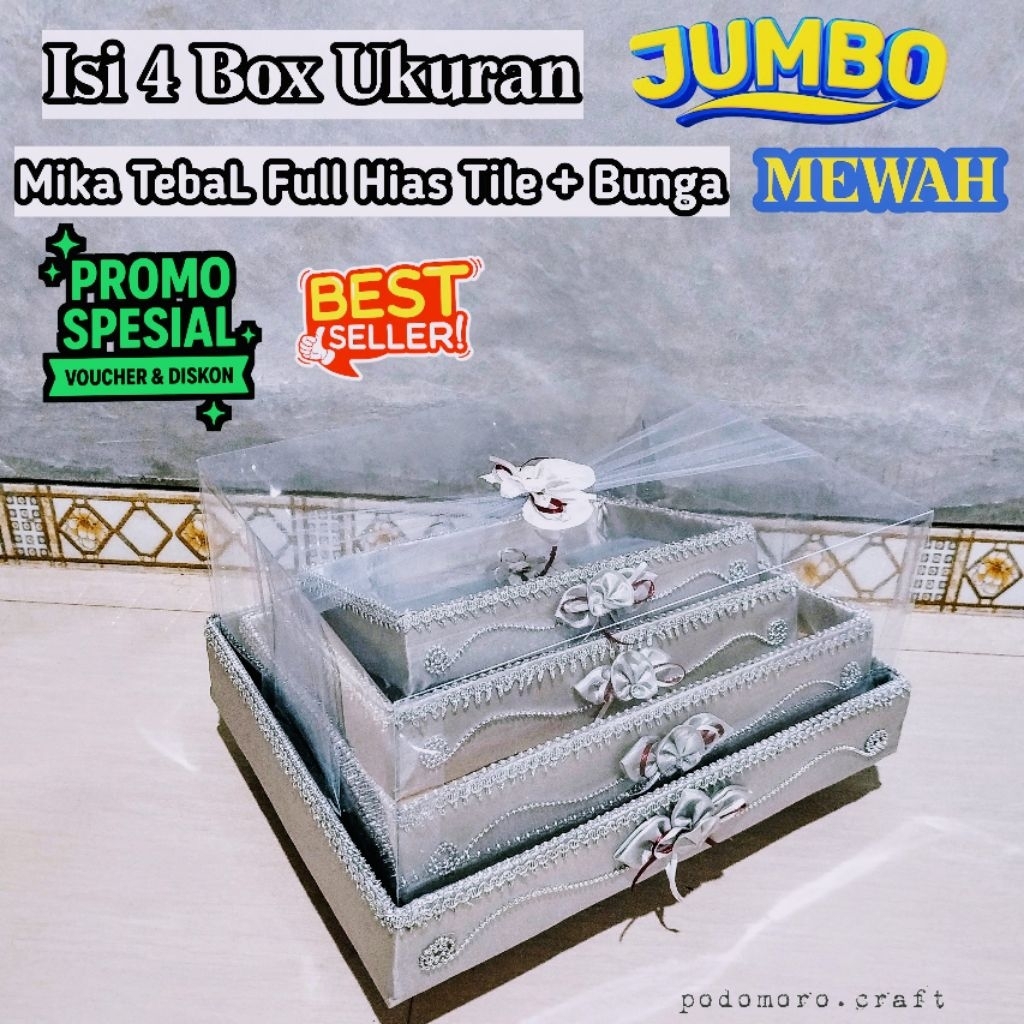 

Kotak Seserahan Nikah Jumbo | Full Mika Tebal + Bunga Tile | 1 Set Isi 4 Box Estetik & Siap Pakai