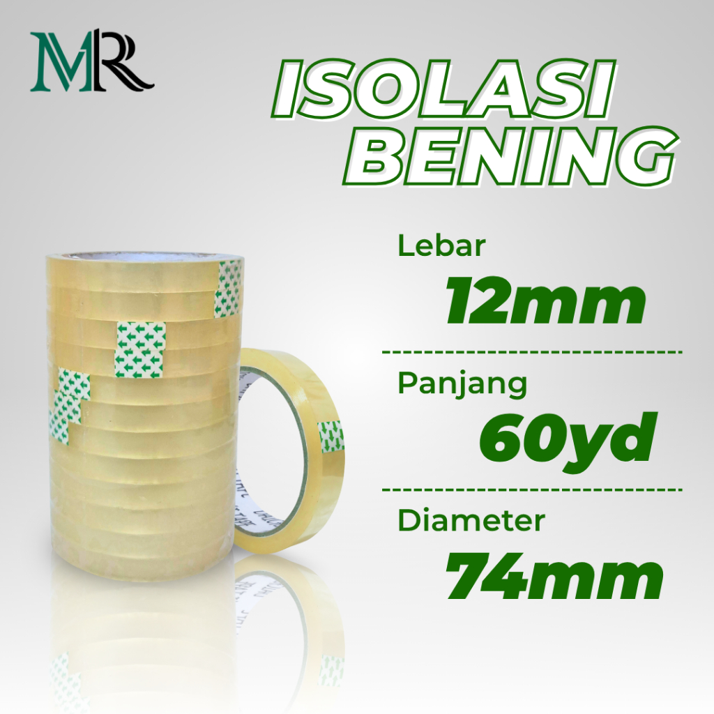 

Isolasi Bening 12mm x 60yard - 1 Roll Isi 12 Pcs - Kuat & Awet