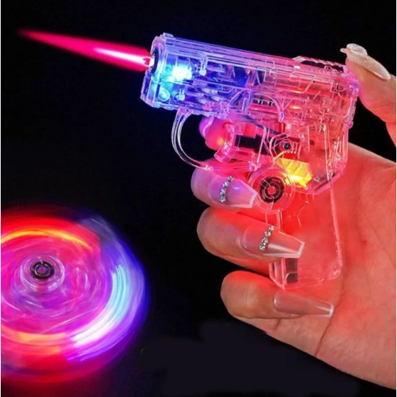Korek Api Gas Model Pistol Lipat Spinning Transparan LED Stiker Isi Ulang