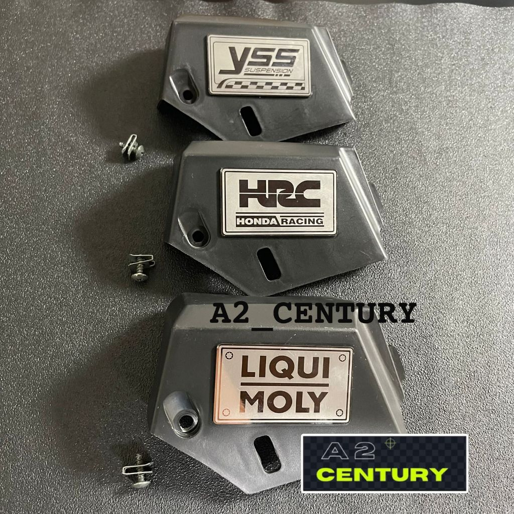 COVER TUTUP RESERVOIR SPAKBOR KOLONG TUTUP BOTOL AIR RADIATOR HUGGER + EMBLEM STAINLES HRC LIQUI MOL