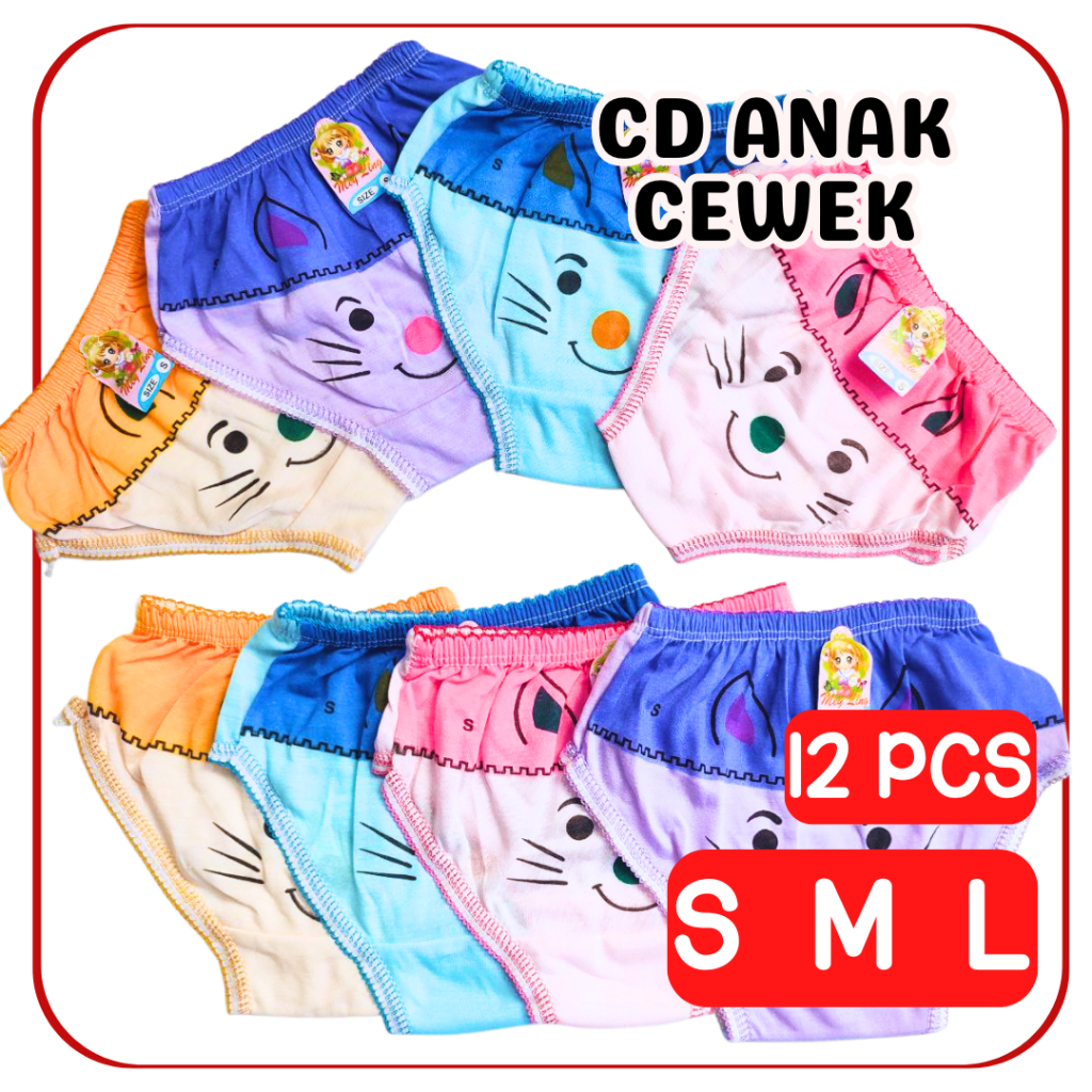 12 Pcs CD Anak Cewek Katun | Celana Dalam Anak Perempuan Usia 1-8th Motif CD Anak Cewek Katun YEYEN 