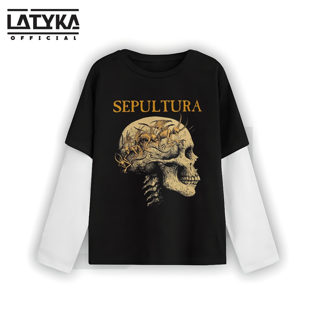 Latyka official T-Shirt double layer Sepultura Hitam Putih kaos pria wanita