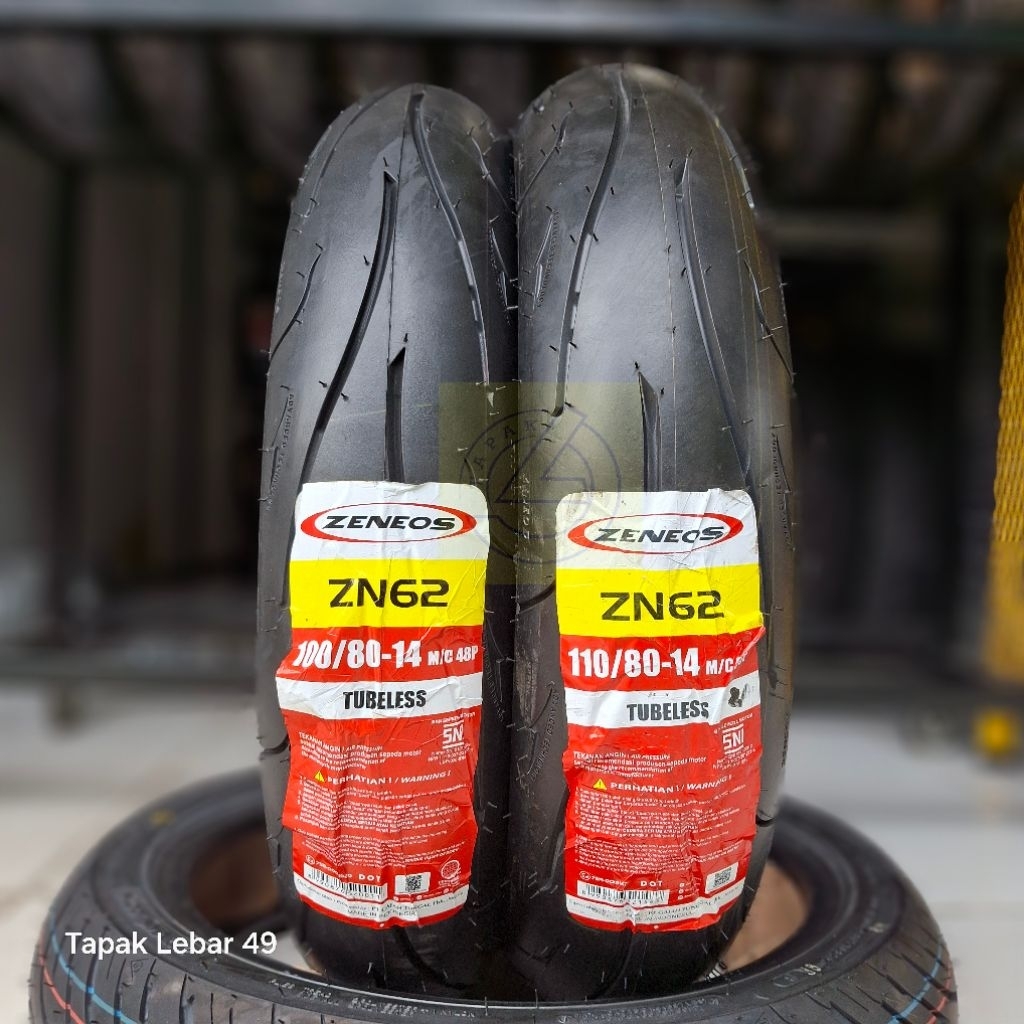 Ban Tapak Lebar ZENEOS ZN62 PAKET 100.80.14 dan 110.80.14 Ring 14 Tubeless Ban Harian dan Sport Tour