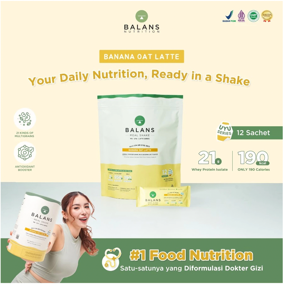 

BALANS Meal Shake UYU Series | Banana Oat Latte | Susu Protein & Tinggi Kalsium Rendah Kalori | 12s