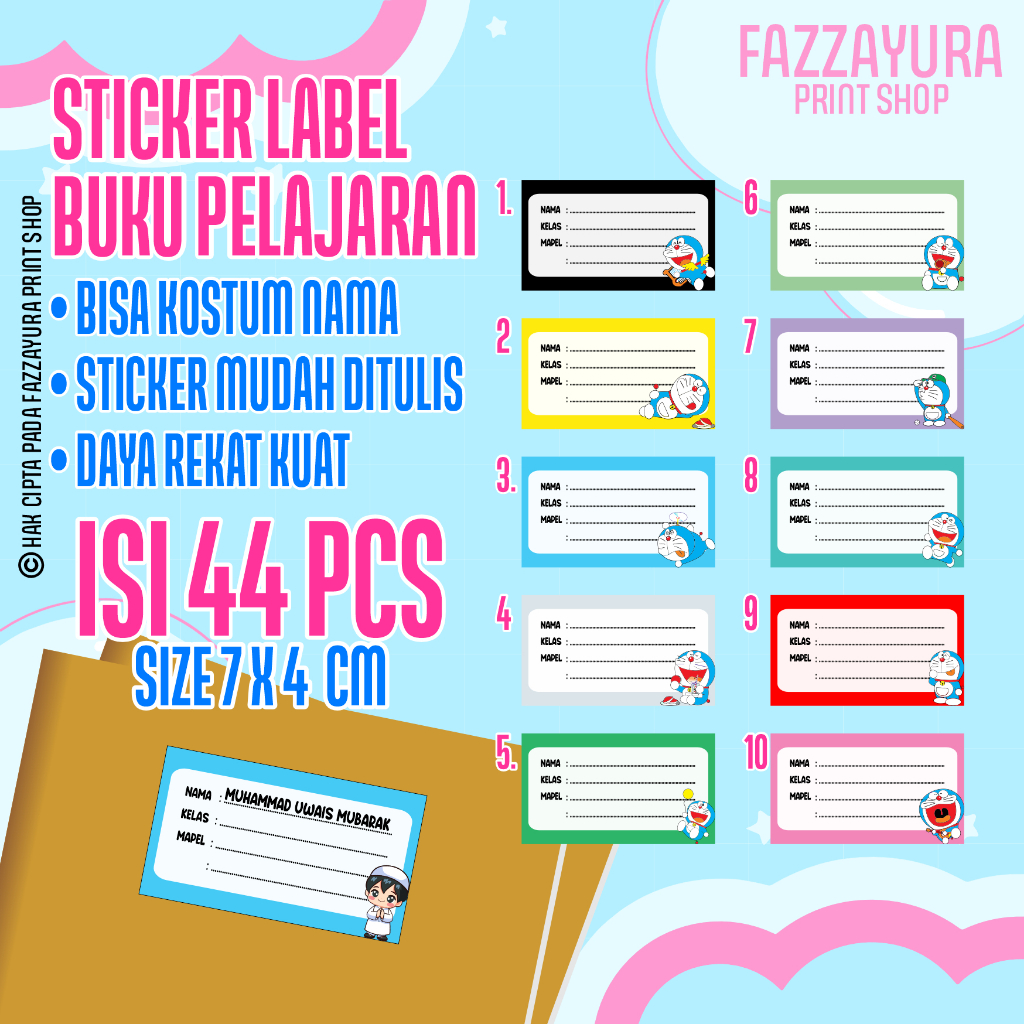 

STICKER LABEL BUKU TEMA DORAEMON | Isi 44 PCS Size7x4 cm
