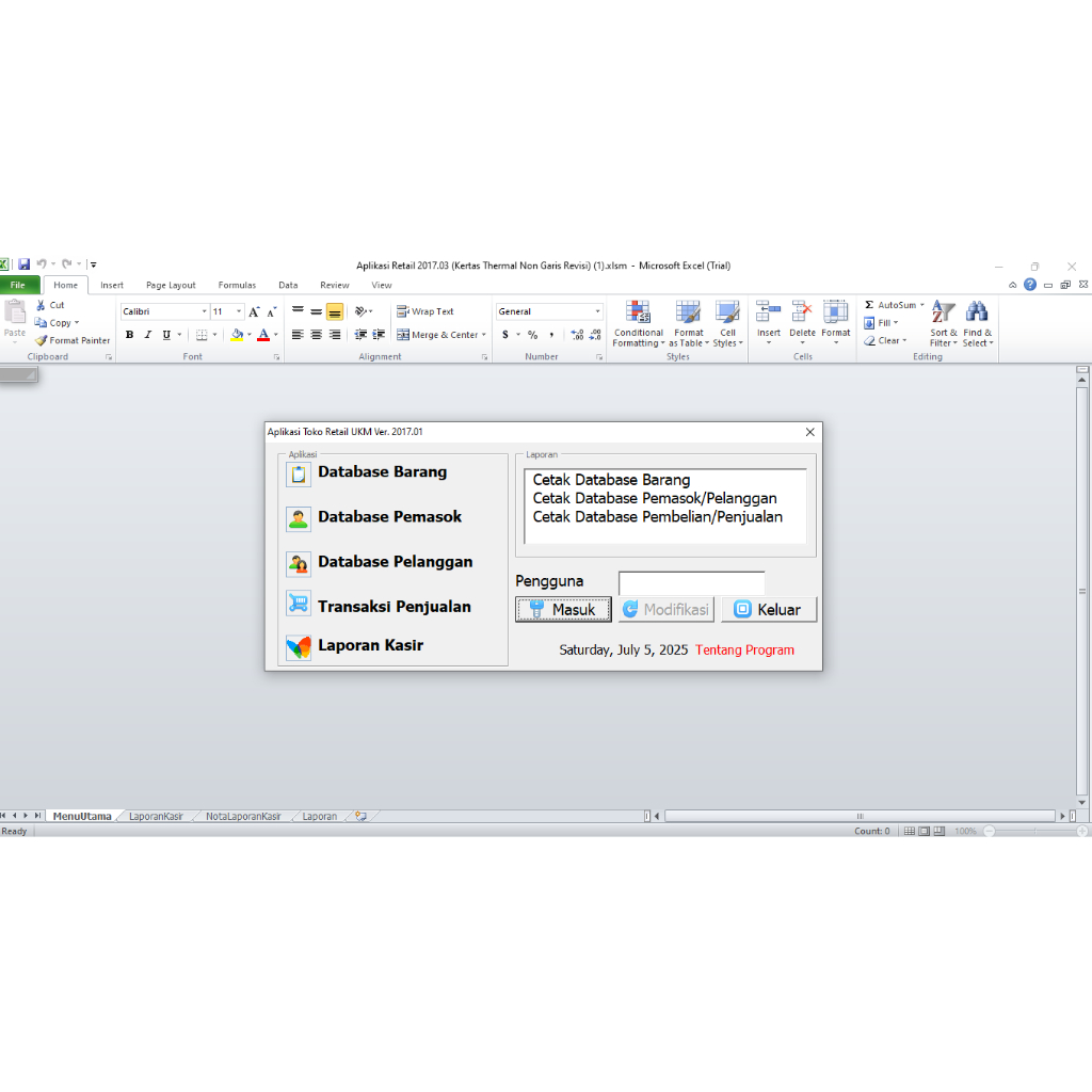 aplikasi excel + source code