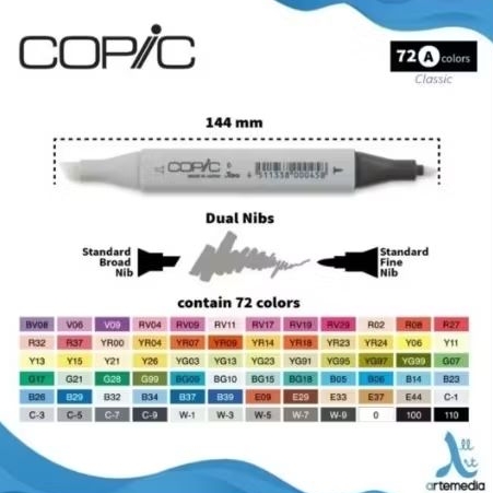 

COPIC SKETCH MARKER PROFESIONAL ALCOHOL BASED DUAL TIP 72 COLORS SET A ORI PRELOVED