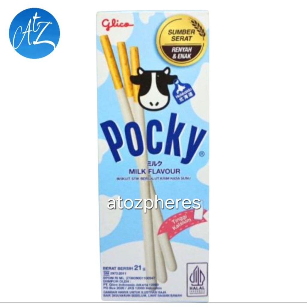 

Biskuit stik salut krim dengan rasa susu halal MUI Glico Pocky Milk flavour flavor biscuit stick sticks kemasan kotak box 21g