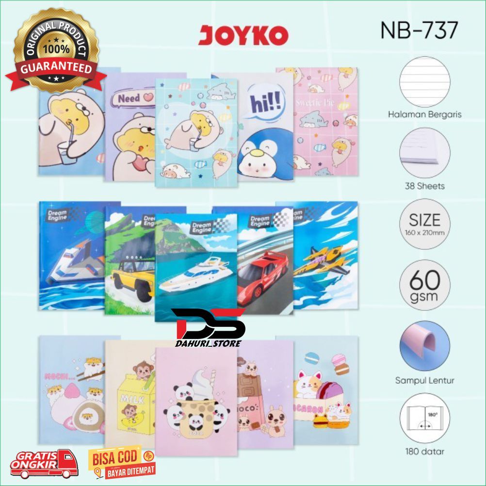 

BUKU TULIS JOYKO NB 737 38 Lembar Notebook Joyko NB-737 Dream Engine, Dessert, Sweetie HARGA 1 PAK