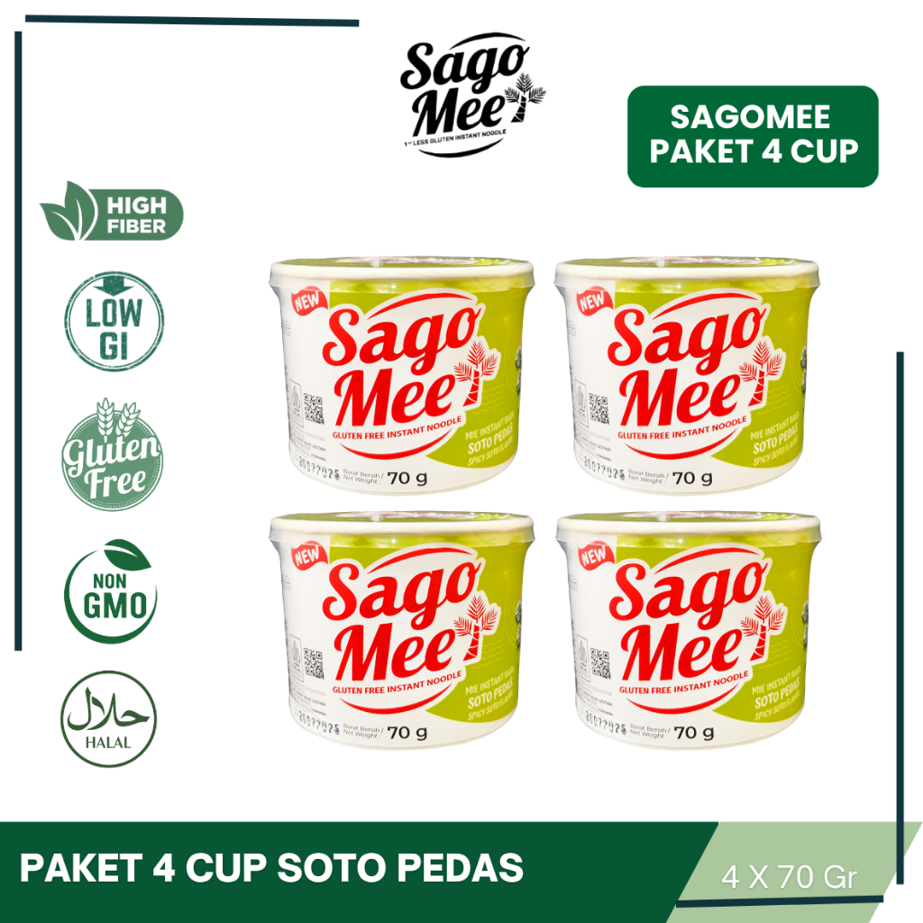 

SAGO MEE PAKET SOTO PEDAS 4 CUP SAGOMEE MIE INSTAN SEHAT GLUTEN FREE