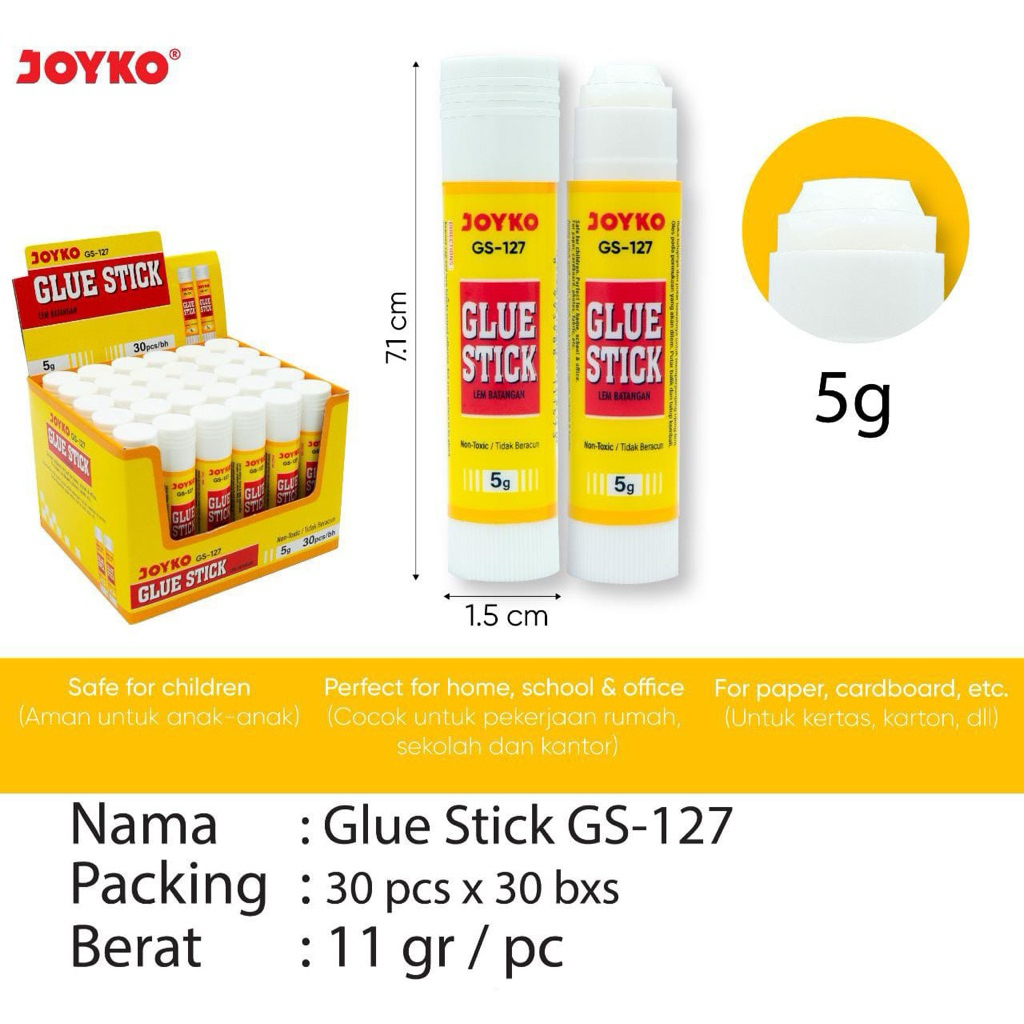 

Lem stik 5gr gs127 joyko 1pak isi 30pc