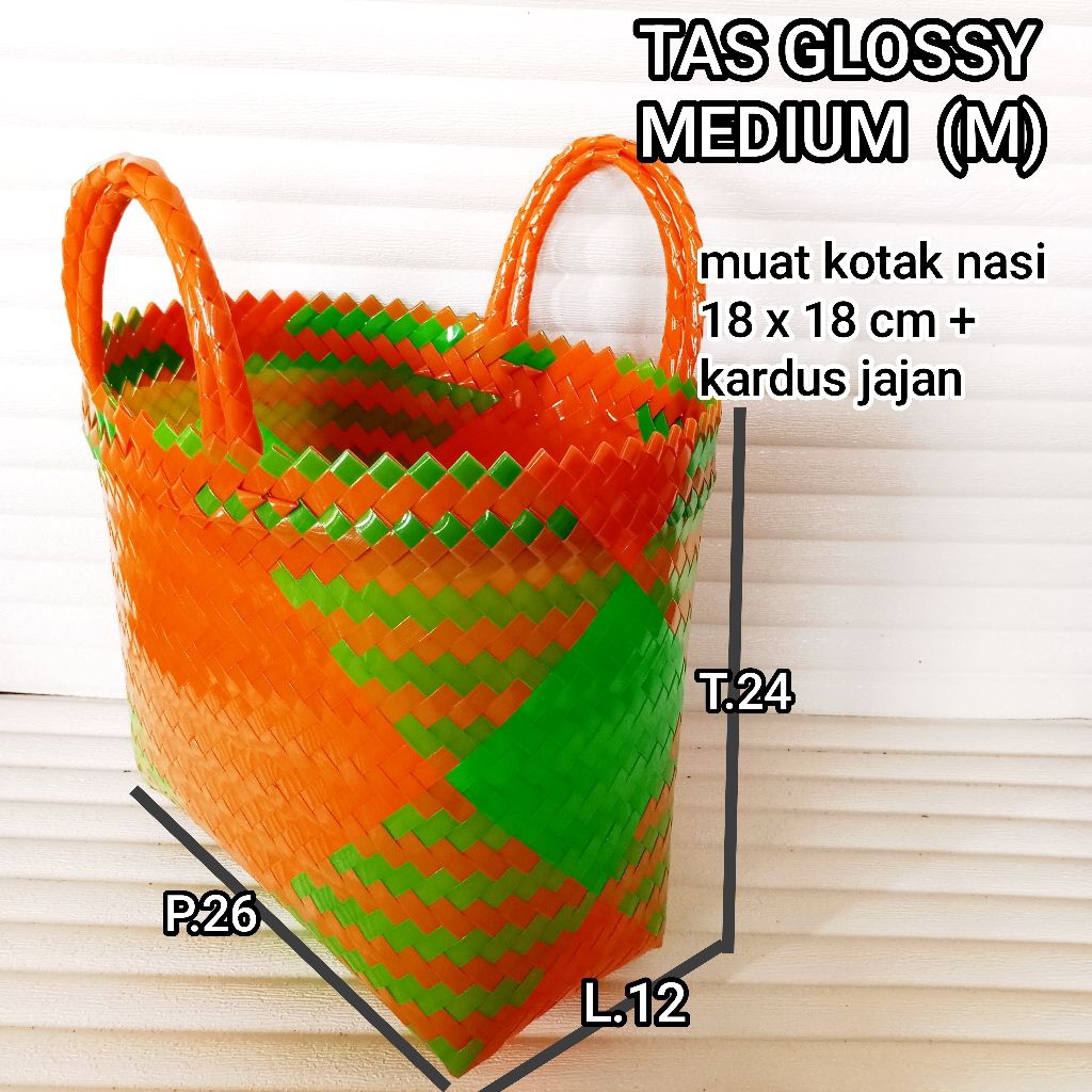 tas anyaman kaca (M)/tas kaca souvenir M/tas hantaran kaca (M)/tas asul-asul kaca(M)