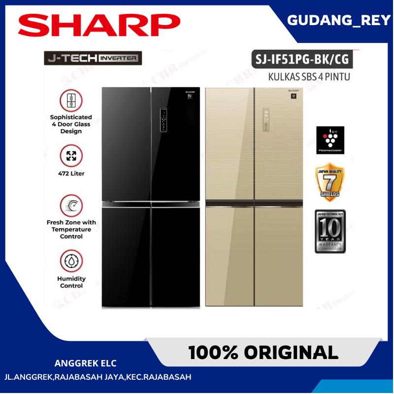 Kulkas SHARP 4 Pintu SJ-IF51PG-CG / IF51PG-BK (Inverter) 472 L GARANSI RESMI