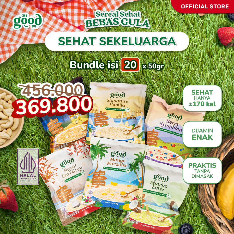 

The Good Co. [SEHAT SEKELUARGA] - Instant Oatmeal Sachet - Sarapan Sehat Bebas Gula - Bundle isi 20