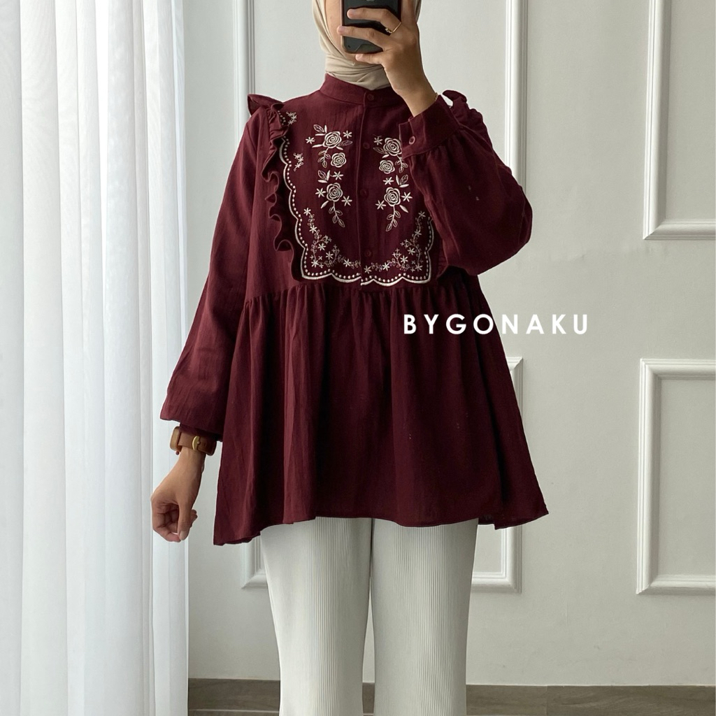 [GONAKU] Elora Embroidery Blouse Oversized by Gonaku | Baju Kerja Bordir | Atasan Wanita | Busui Fri