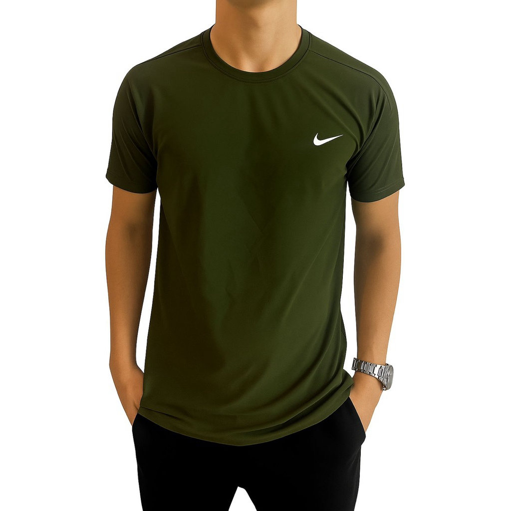 Kaos Pria Olahraga Warna Hijau Army – Bahan Polyester Ringan
