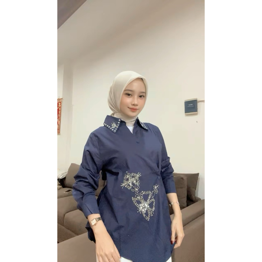 ATASAN KIMONO BLOUSE WANITA KIMONO KANCING DAN TALI ATASAN LENGAN PANJANG