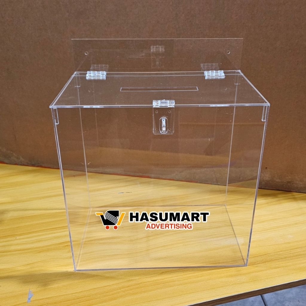 Kotak Undian Akrilik GANTUNG 20×20×20cm / Kotak Saran Akrilik / Kotak Amal / Box Acrylic Custom