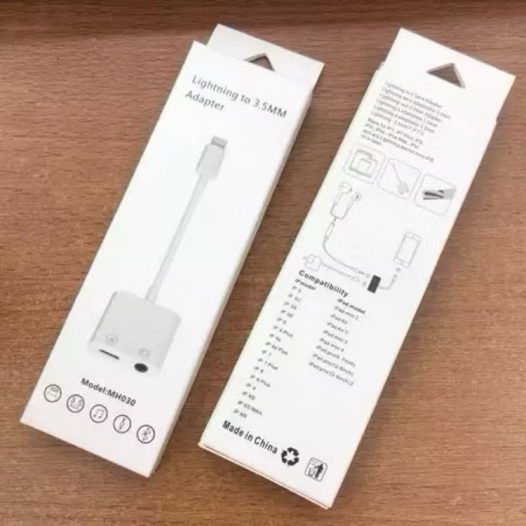 SPLITTER IPhone Lightning to Jack 3.5mm 2 in 1 Tanpa Bluetooth Converter Support Mic Lightning Split