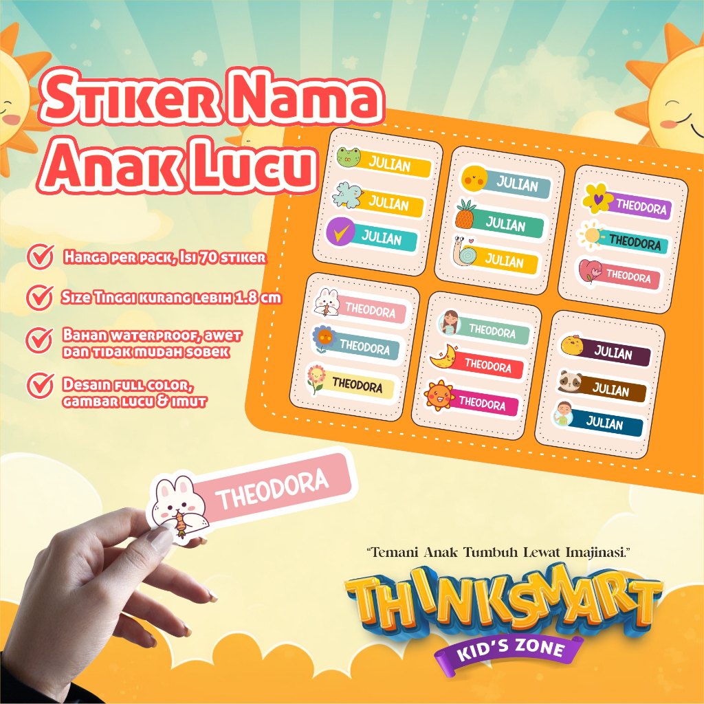 

ISI 70 PCS Stiker Nama Anak Lucu / Stiker anak / Label Nama Anak / Label Nama Barang Anak