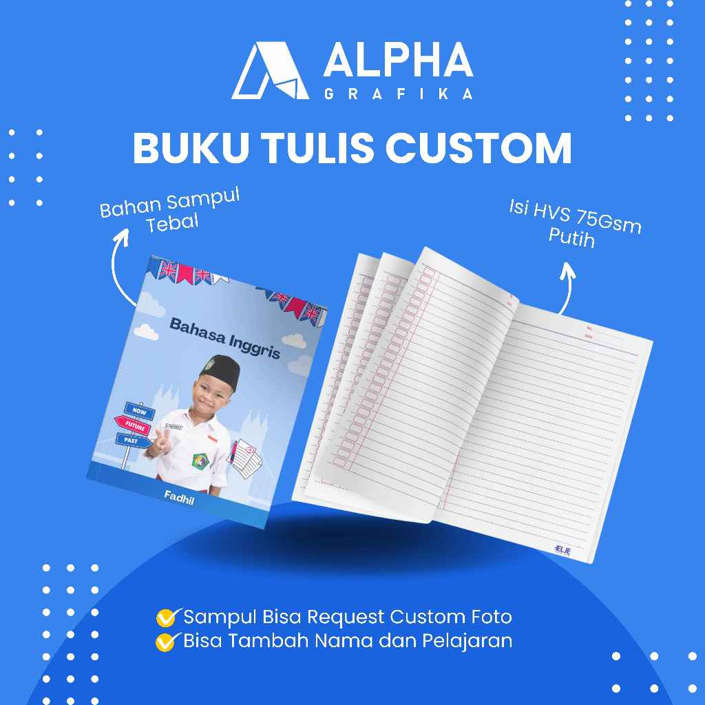 

BUKU TULIS SEKOLAH CUSTOM COVER & ISI / BUKU TULIS FOTO ANAK / BUKU TULIS COSTUM DESAIN SUKA-SUKA