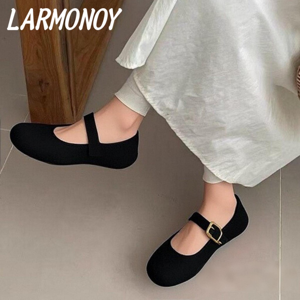 LARMONOY Sepatu Wanita Mary Jane Musim Panas Hak Rendah Sepatu Karet Balerina Wanita