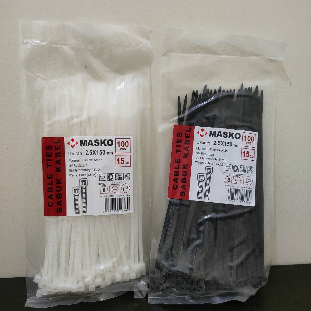 

MASKO Kabel ties 2,5 × 150 mm 100 pcs NYLON Cable Tie sabuk kabel 15 cm