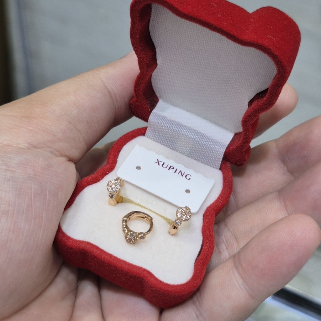 Giwang klip anting jepit bulet mata gemma motif bulat XUPING asli