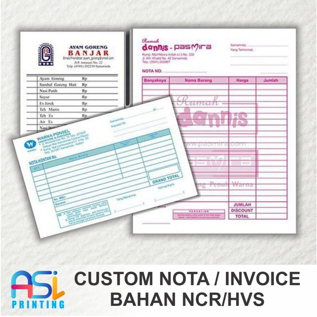 

NOTA / INVOICE CUSTOM DESAIN DAN UKURAN BAHAN NCR TEMBUS