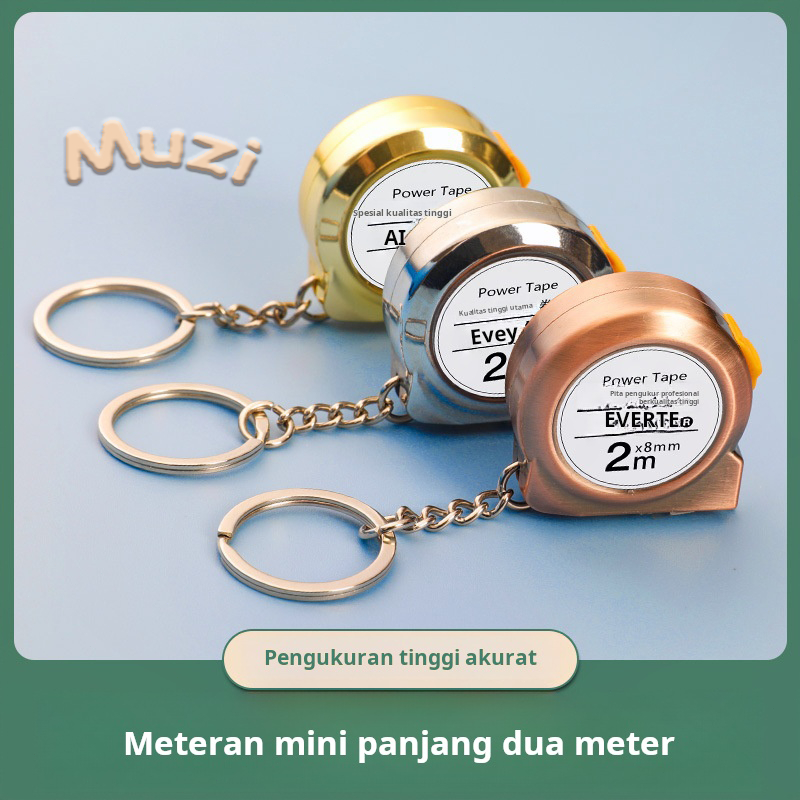 

Pita pengukur mini penggaris baja gantungan kunci hadiah portabel penggaris kecil lucu untuk mengukur tinggi dan memanjang 2 meter