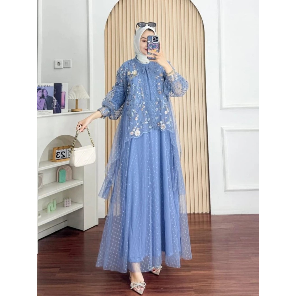 Gamis brokat 2IN1 set outer kondangan mewah wanita terbaru 2025 dewasa kekinian/Muthia dress lebaran