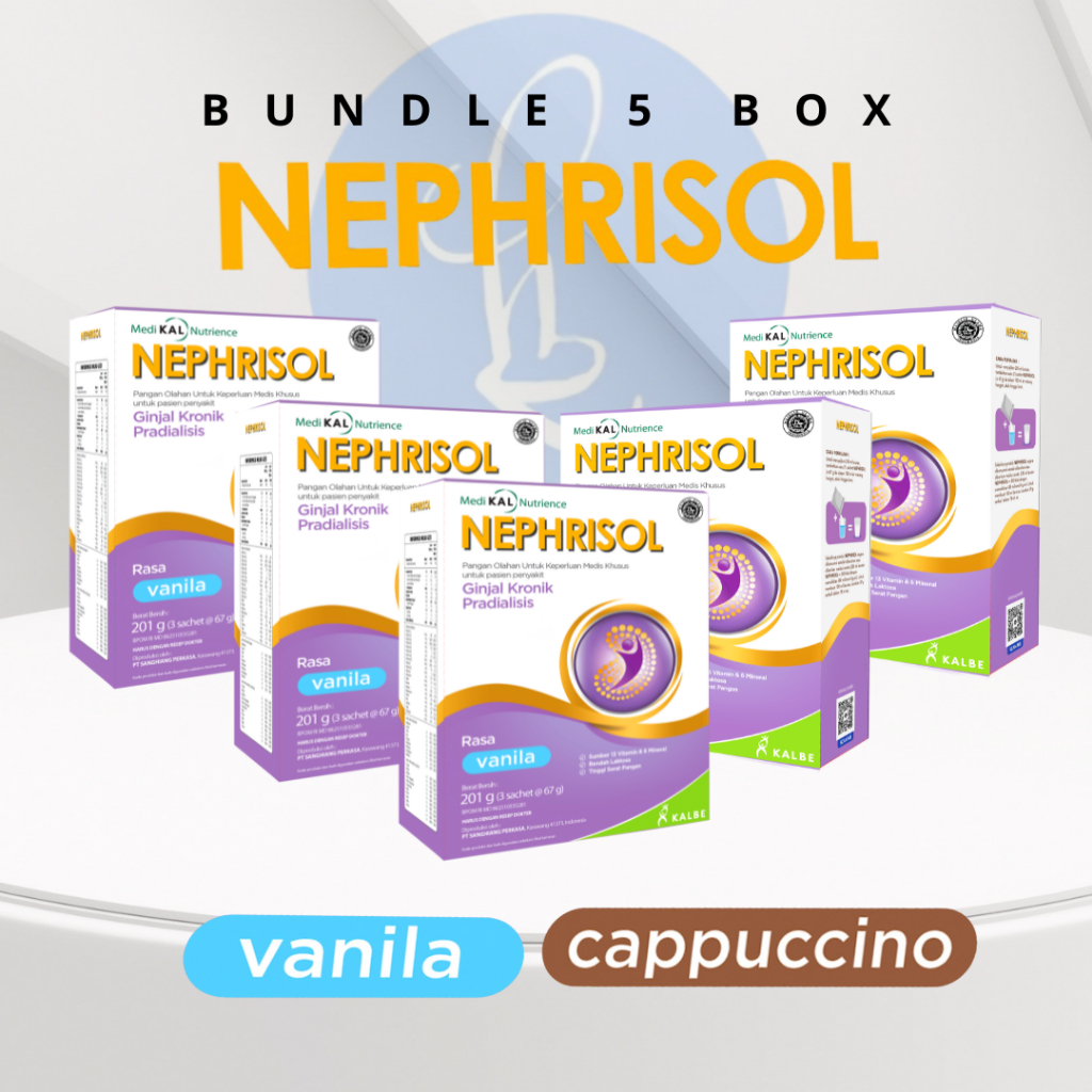 

Bundle NEPHRISOL 5 Box – Solusi Nutrisi untuk Pradialisis, Rasa Vanila & Cappuccino