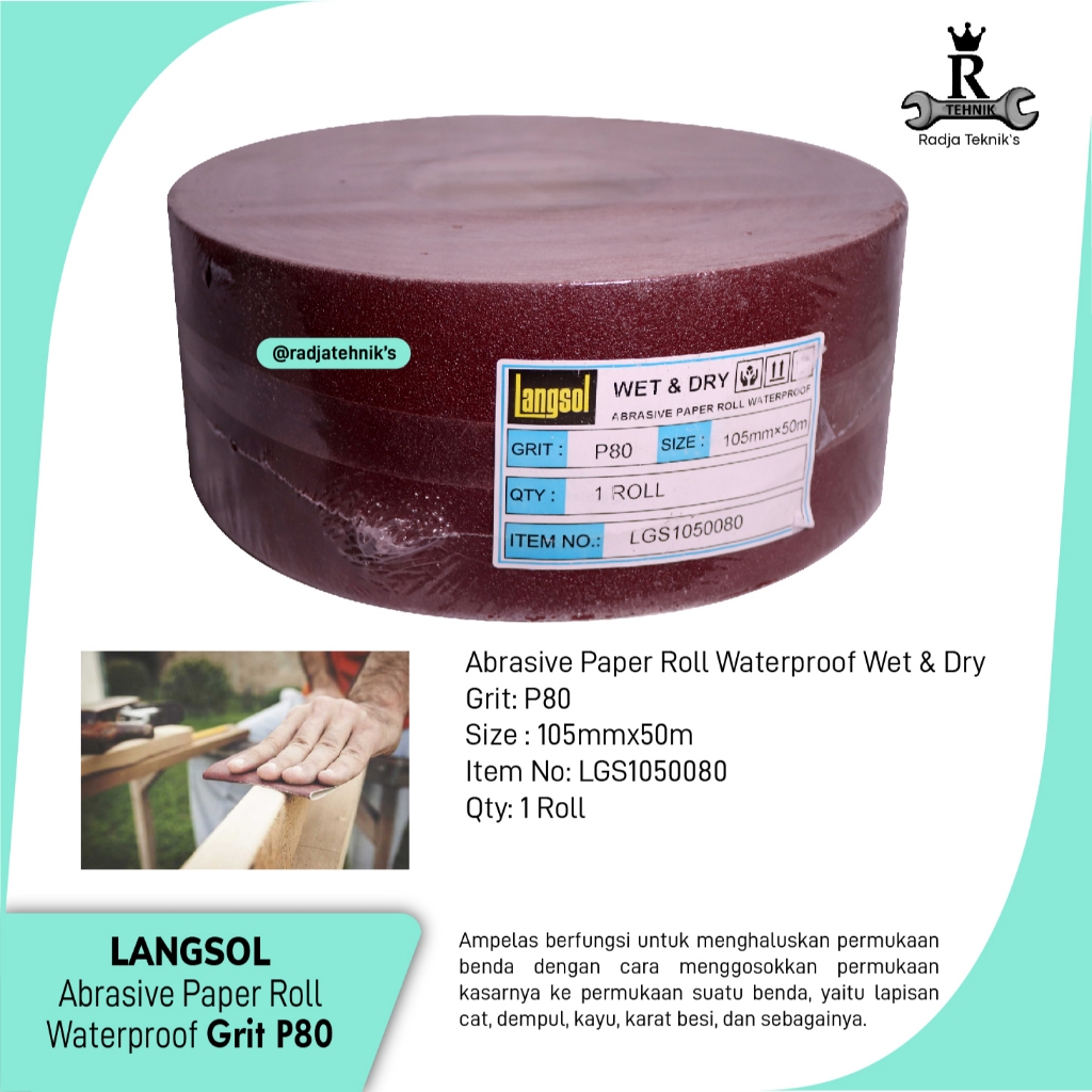 Abrasive Cloth Roll  Kertas Amplas Roll Waterproof P80/5R  Langsol Kertas Amplas  Kertas Amplas 5 Ro