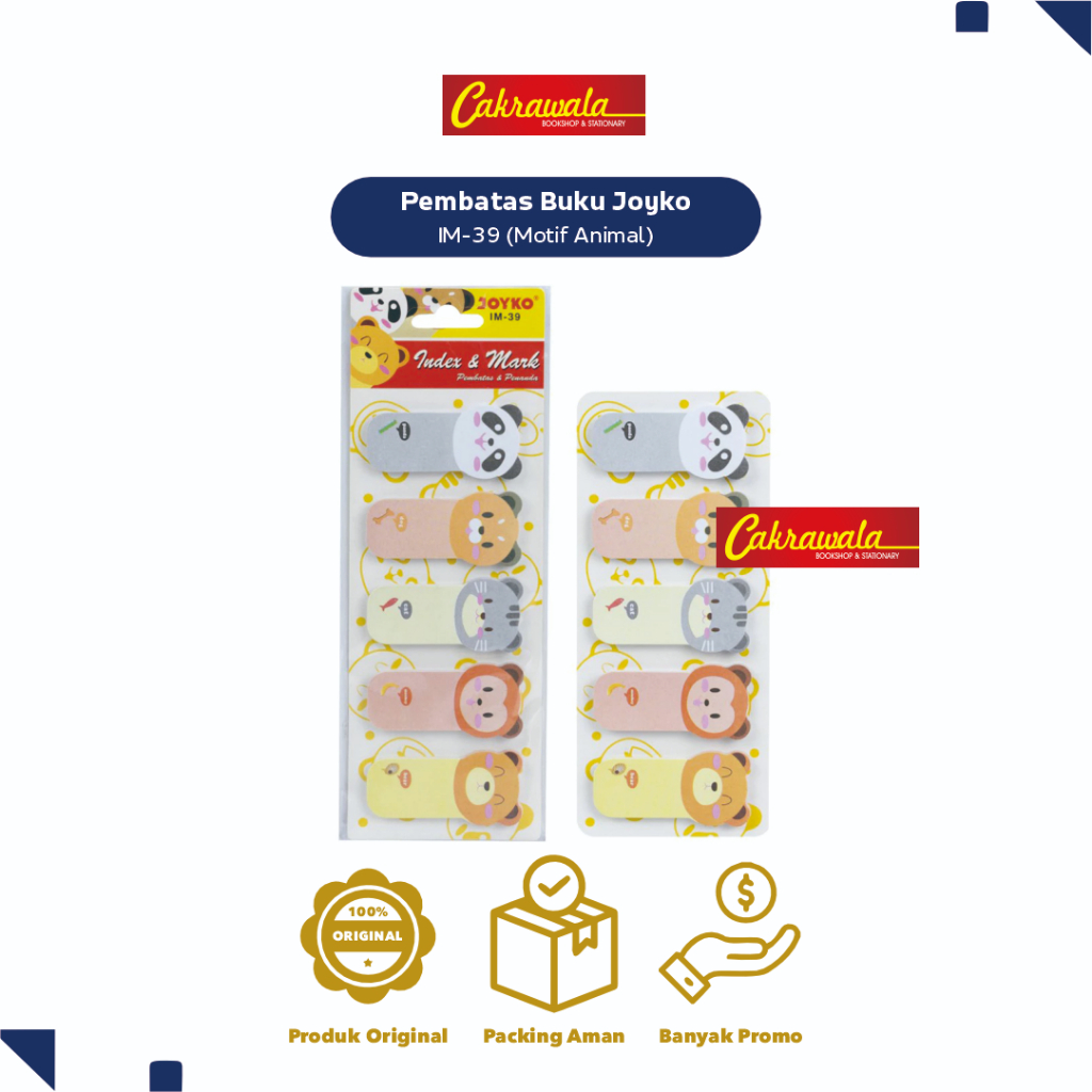 

Joyko Pembatas Buku Kertas IM‑39 | Index Marker Karakter Hewan 5 Desain | Sticky Notes Mini ATK