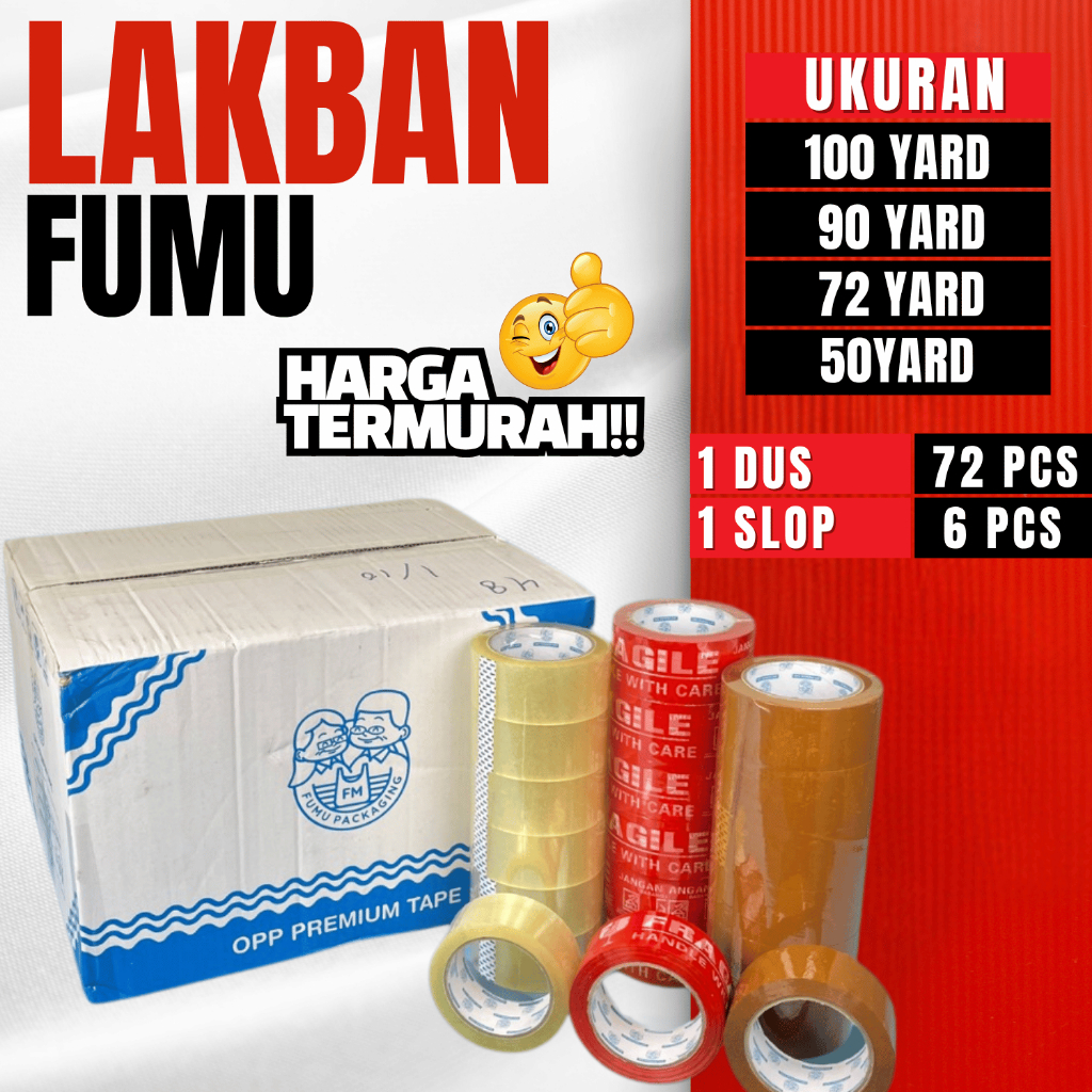 

Lakban Fragile / Lakban Bening / Lakban Coklat 50Yard / 72Yard / 90Yard / 100Yard / Solatif Murah