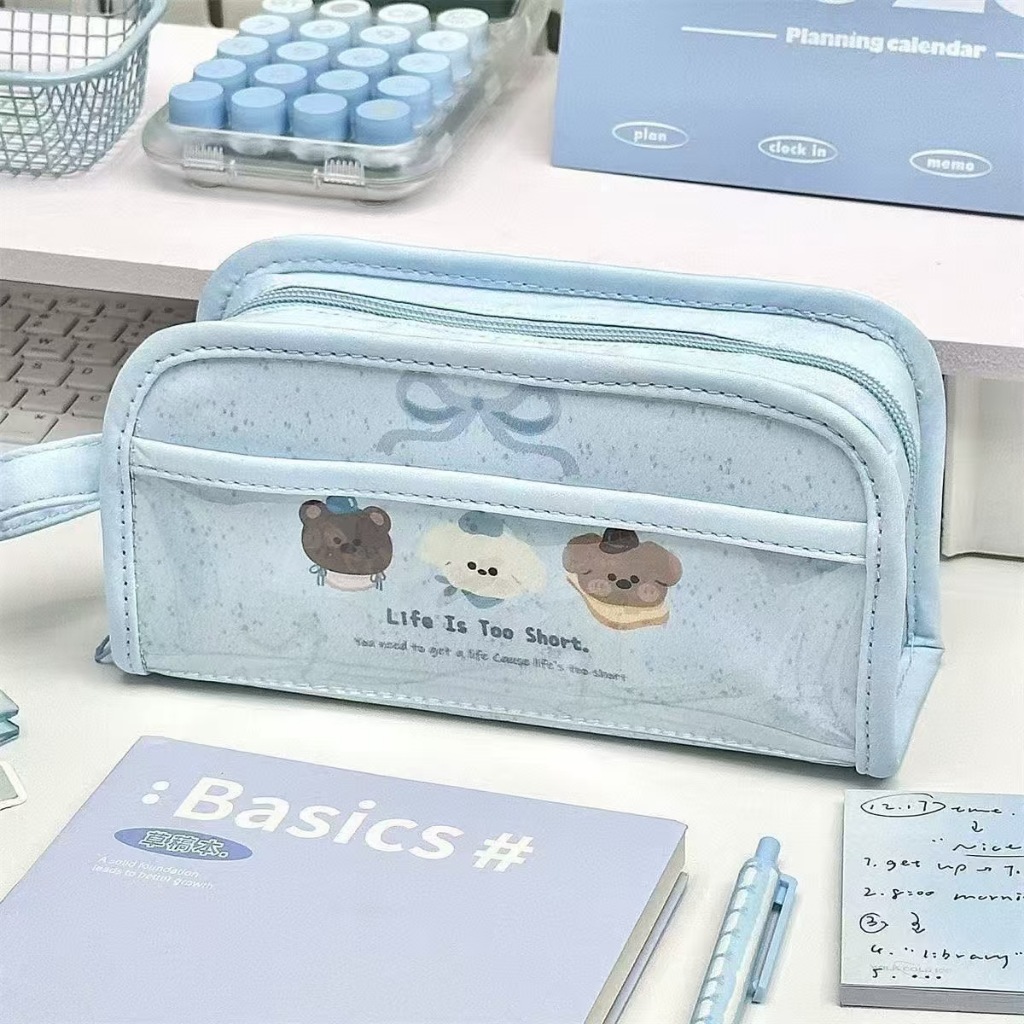 

Original Water Blue Puppy Pencil Bag Canvas Large Capacity Student Desktop Stationery Storage Bag Pencil Box