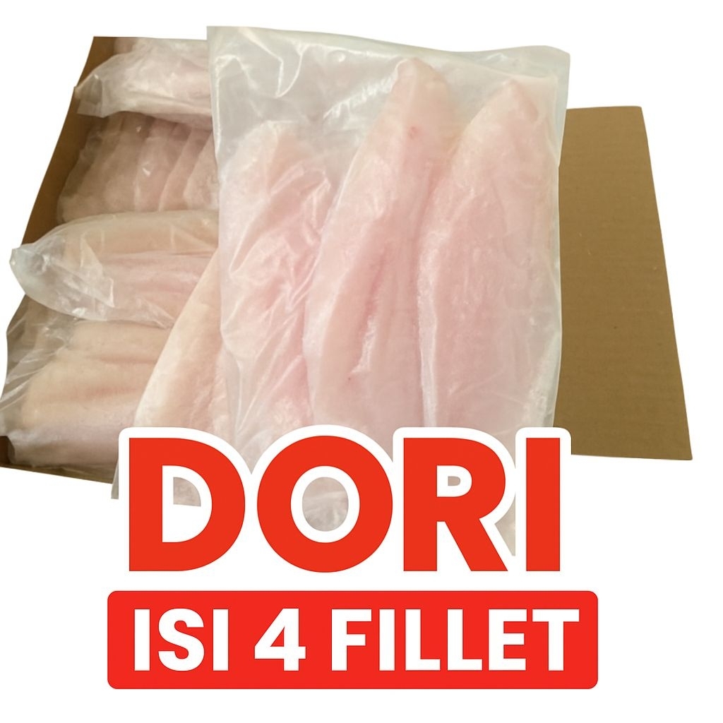 

Dori Premium Isi 4 - Dori Fillet isi 4x10 / 1dus - Ikan Dori - Dori Premium
