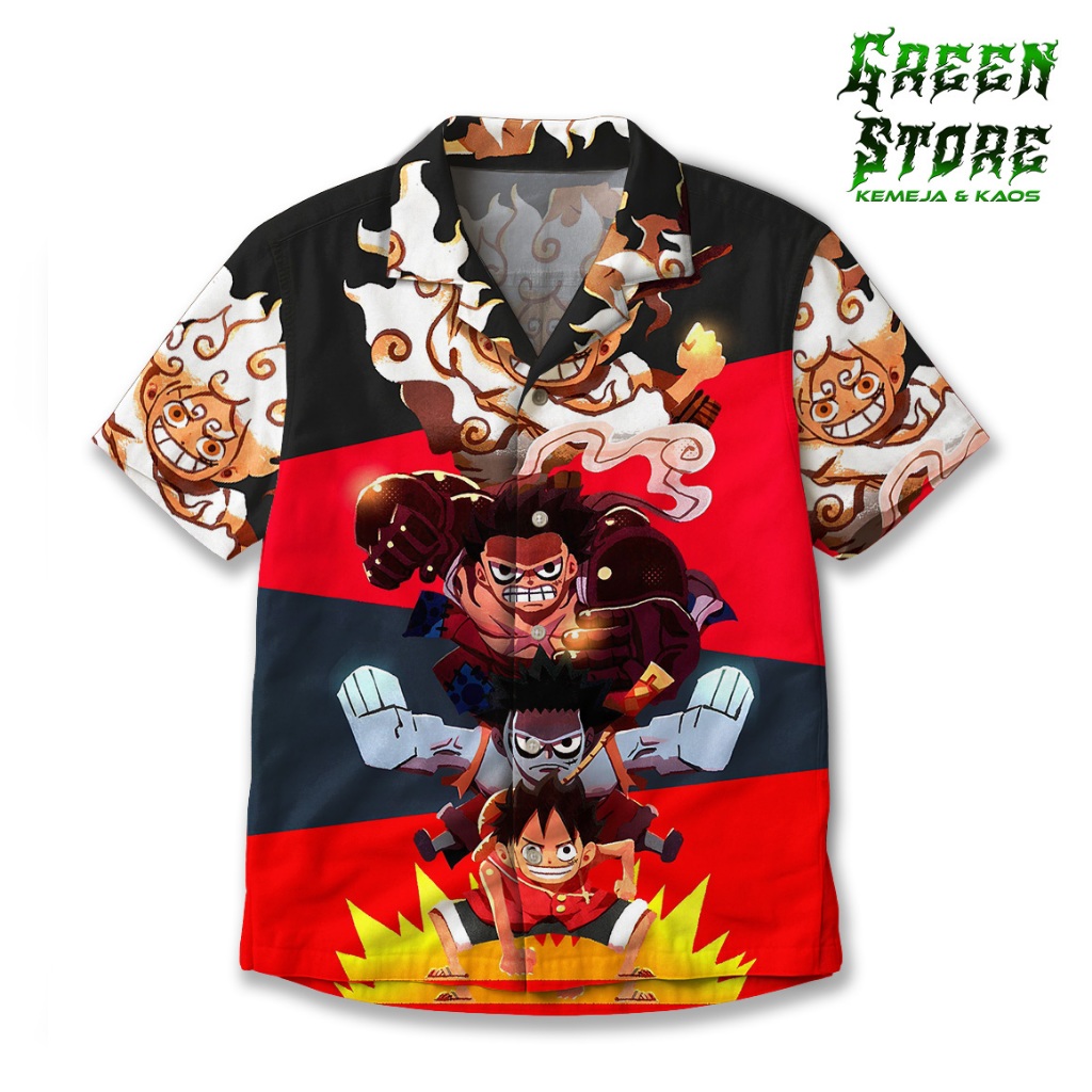 GREEN STORE Kemeja Evolusi Luffy – Kemeja One Piece Gear 5 Anime Unisex GS-115