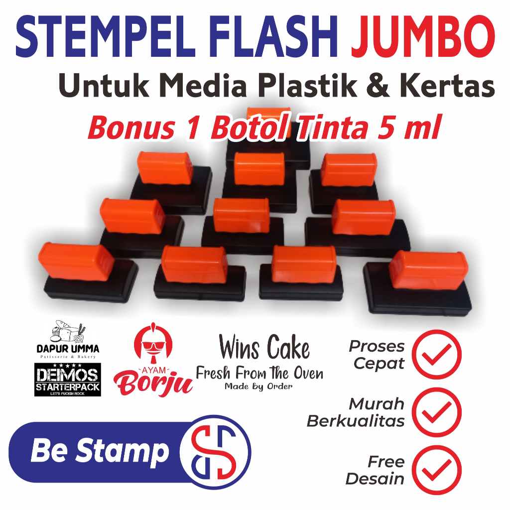 

Cetak Stempel Flash Jumbo Untuk Plastik, CUP, Kardus/Label DLL BONUS TINTA