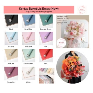 

(1 pax isi 20 lbr) Kertas Buket Lis Emas (New) / Flower Wrapping Gold Frame (New) / Kertas Bunga / Flower Paper / Cellophane Paper
