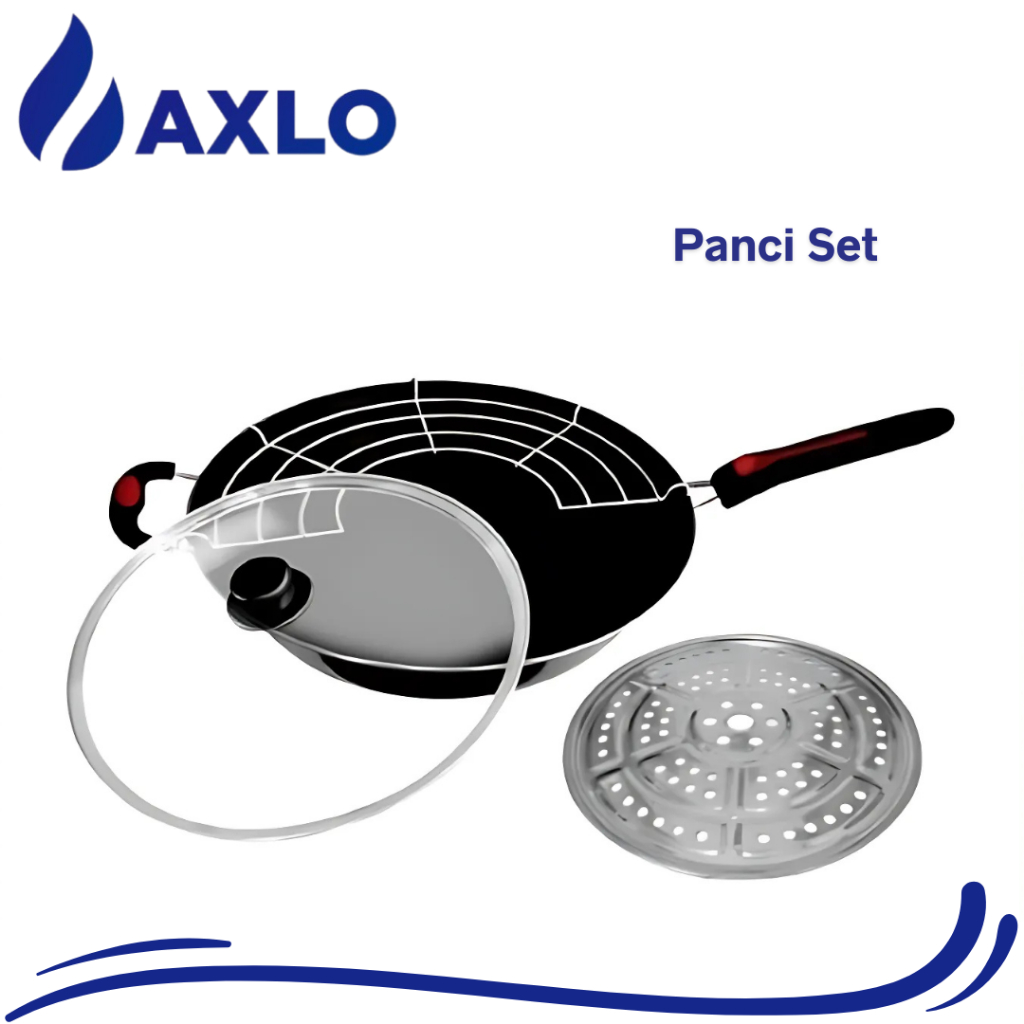Wajan  Panci penggorengan serbaguna + tutup panci dan steamer Besi Kaca Teflon Kitchenware 1132