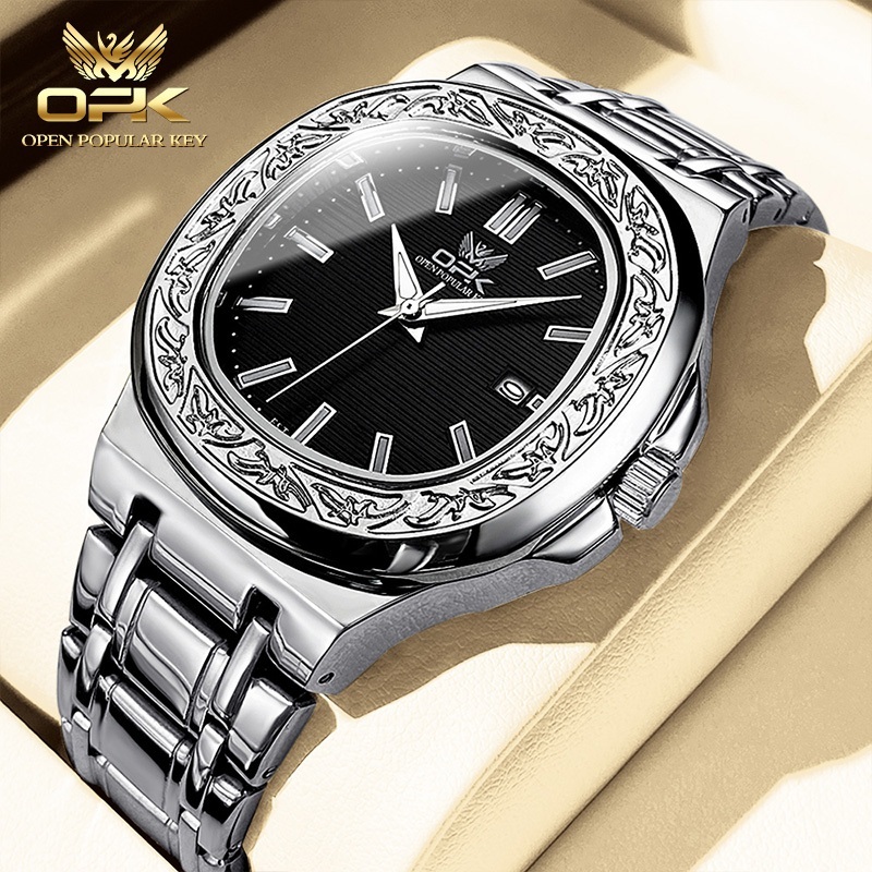 OPK Jam Tangan Pria Anti Air Original Waterproof Anti Karat Stainless Steel Luminous OPK Men Watch 8